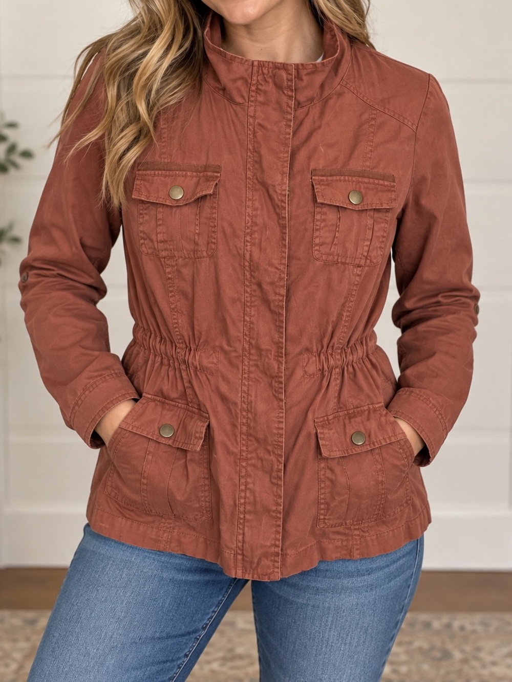 Ashley By 26 International Women's Rust-Brown Utility Jacket Size Medium